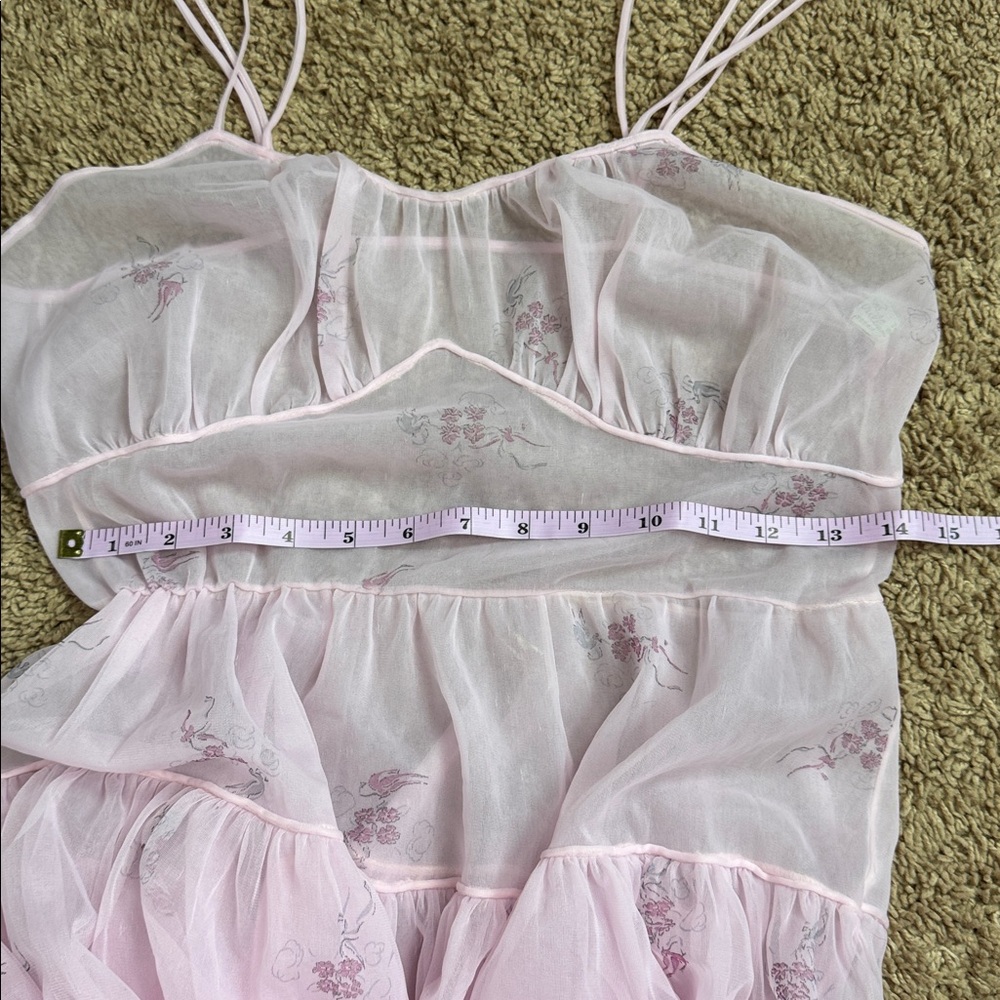 Vintage Trillium 60s 70s Pink‎ Sheer Slip Dress Floral Nylon Fairycore Lingerie - Picture 11 of 11